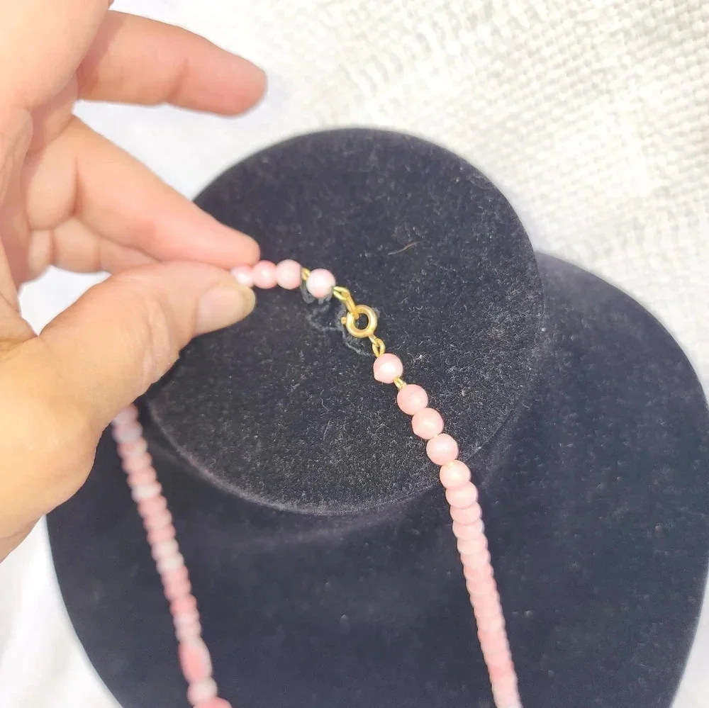 Vintage Pink Agate Beaded Necklace Double Strand Feminine Cottagecore Statement